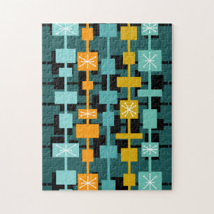 Mid Century Modern Multicolored Teal Jigsaw Puzzle
