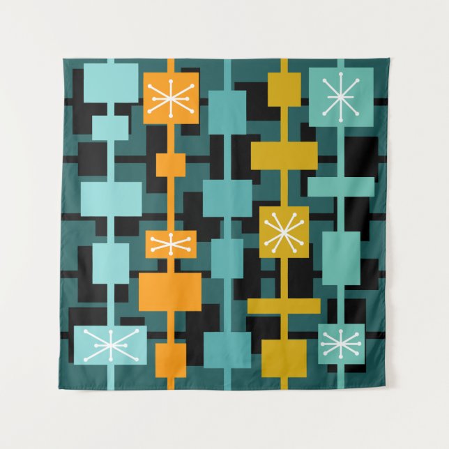 Mid Century Modern Multicolored Teal Tapestry (Front)