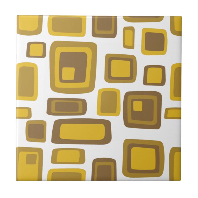 Mid-Century Modern Mustard Gold Brown Square Ceramic Tile (Front)