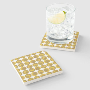 Mid-Century Modern Mustard Gold Retro Geo Pattern Stone Coaster