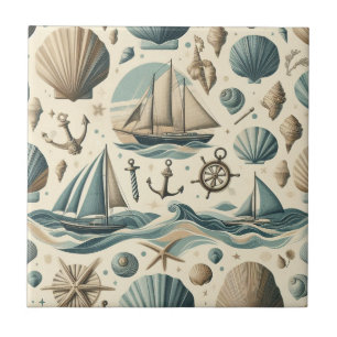 Mid Century Modern Nautical Ships Ceramic Tile