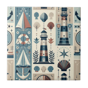 Mid Century Modern Nautical Ships Ceramic Tile