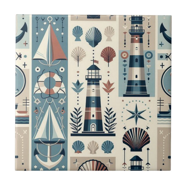 Mid Century Modern Nautical Ships Ceramic Tile (Front)