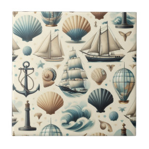 Mid Century Modern Nautical Ships Ceramic Tile