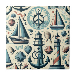 Mid Century Modern Nautical Ships Ceramic Tile