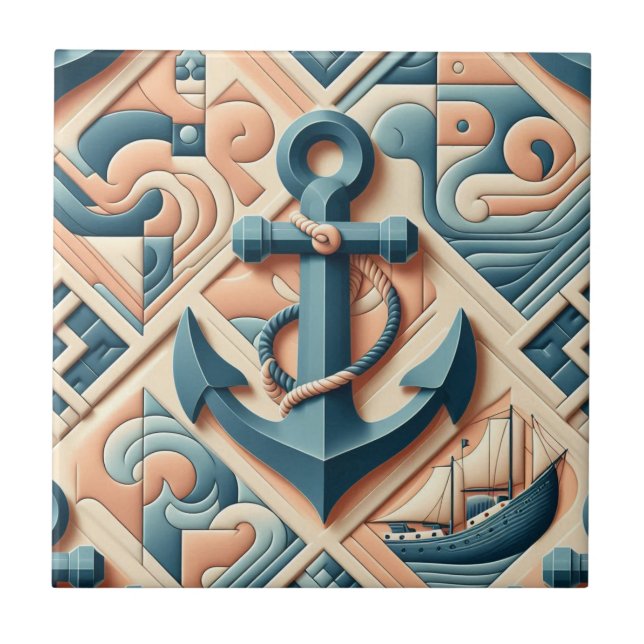 Mid Century Modern Nautical Ships Ceramic Tile (Front)