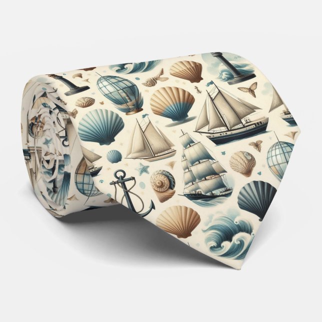Mid Century Modern Nautical Themed Neck Tie (Rolled)