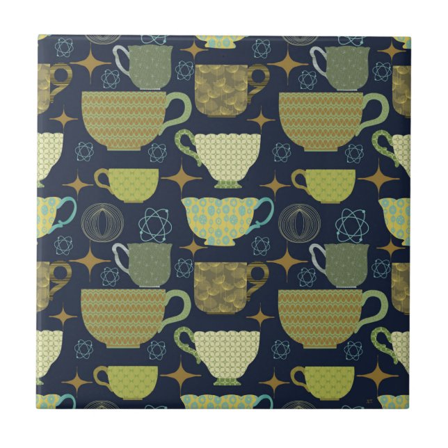 Mid Century Modern Navy Blue Teacup Ceramic Tile (Front)