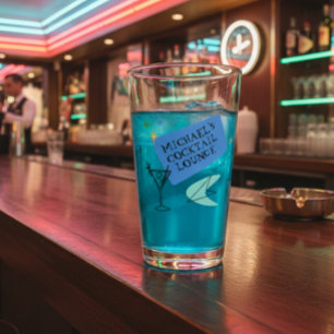 Mid Century Modern Neon Cocktail Lounge Name Glass