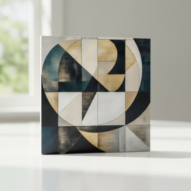 Mid-Century Modern Neutral Gold Circle Geometric Ceramic Tile (Creator Uploaded)