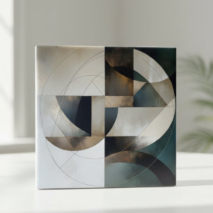 Mid-Century Modern Neutral Gold Geometric Abstract Ceramic Tile