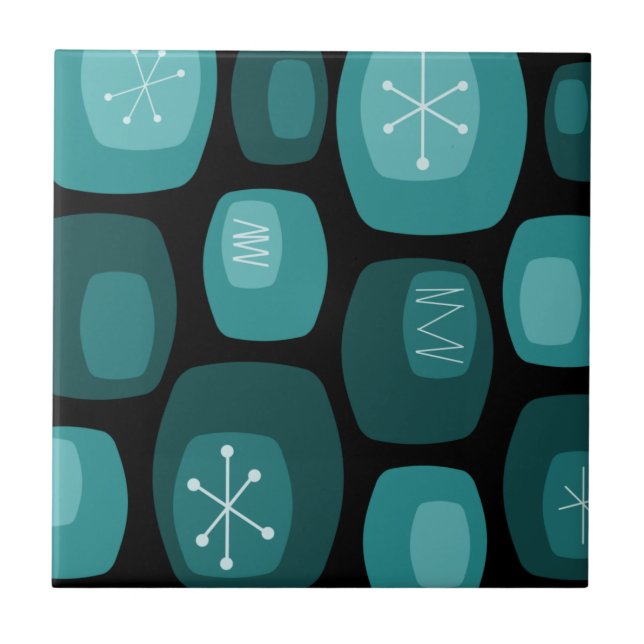 Mid Century Modern Oblongs Black Teal Ceramic Tile (Front)