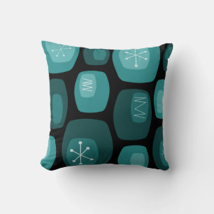 Mid Century Modern Oblongs Black Teal Cushion