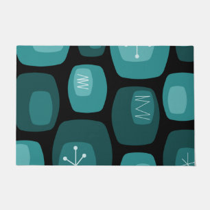 Mid Century Modern Oblongs Black Teal Doormat