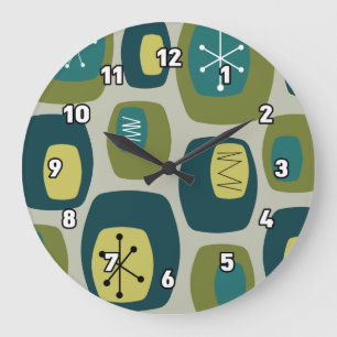 Mid Century Modern Oblongs Olive Green Large Clock