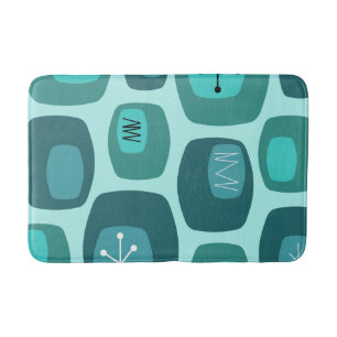 Mid Century Modern Oblongs Turquoise Bath Mat