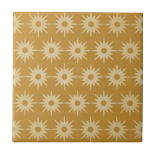 Mid-Century Modern Ochre Gold Starburst Pattern Ceramic Tile