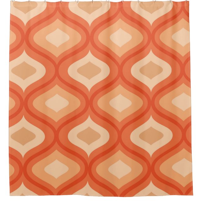 Mid century modern ogee orange and beige    shower curtain (Front)
