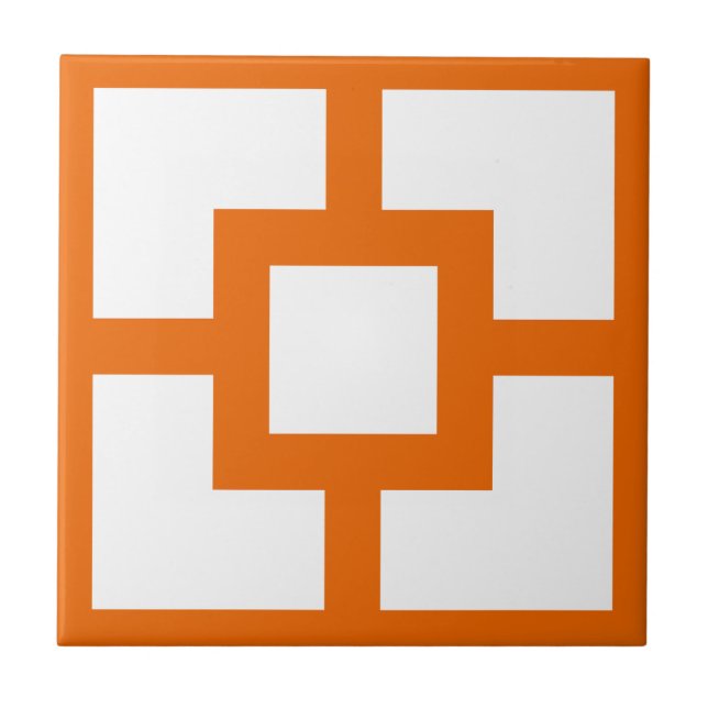 Mid Century Modern Orange and White Breeze Block  Ceramic Tile (Front)