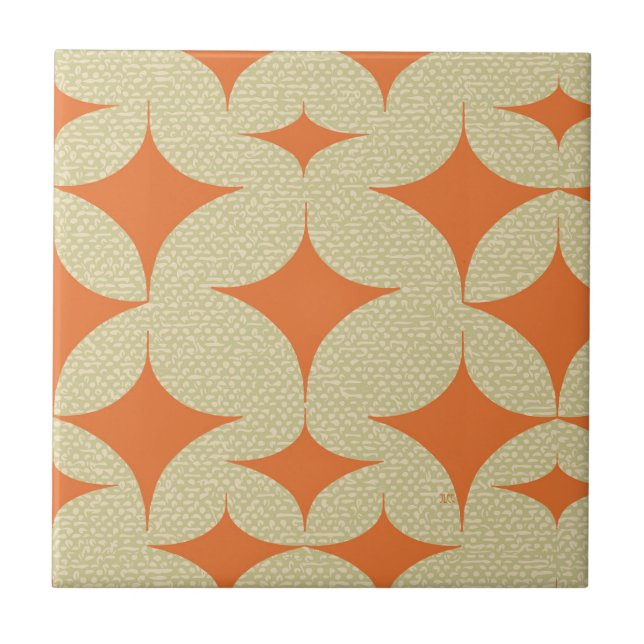 Mid Century Modern Orange Diamond  Ceramic Tile (Front)