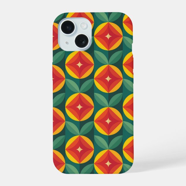 Mid Century Modern Orange Floral Pattern iPhone 15 Case (Back)