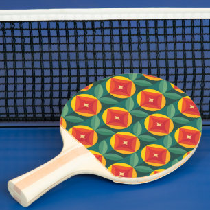 Mid Century Modern Orange Floral Pattern Ping Pong Paddle