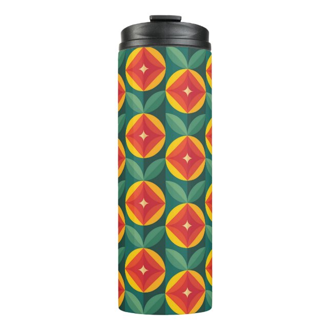 Mid Century Modern Orange Floral Pattern Thermal Tumbler (Front)