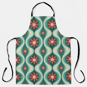 Mid-Century Modern: Orange Flowers Abstract Apron