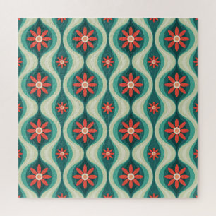 Mid-Century Modern: Orange Flowers Abstract Jigsaw Puzzle