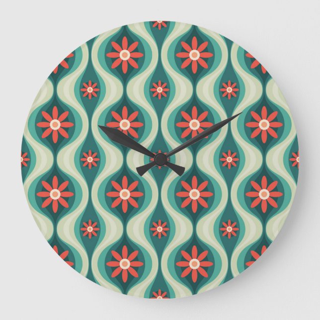 Mid-Century Modern: Orange Flowers Abstract Large Clock (Front)