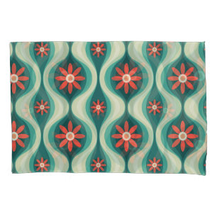 Mid-Century Modern: Orange Flowers Abstract Pillowcase