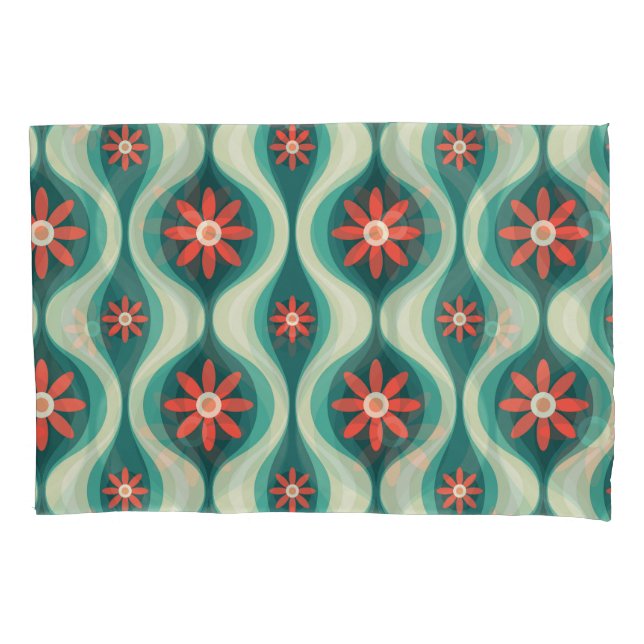 Mid-Century Modern: Orange Flowers Abstract Pillowcase (Front)