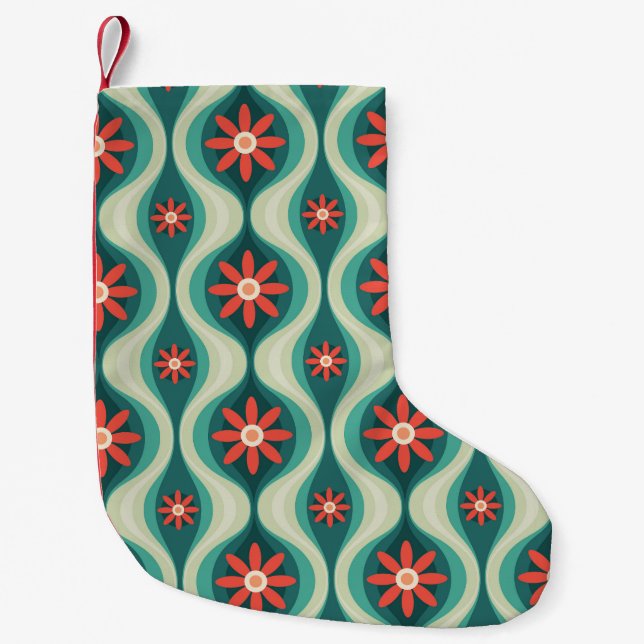 Mid-Century Modern: Orange Flowers Abstract Small Christmas Stocking (Front)