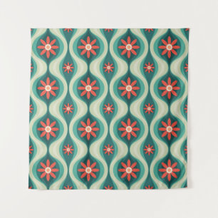Mid-Century Modern: Orange Flowers Abstract Tapestry