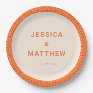Mid Century Modern Orange Geometric Custom Wedding Paper Plate