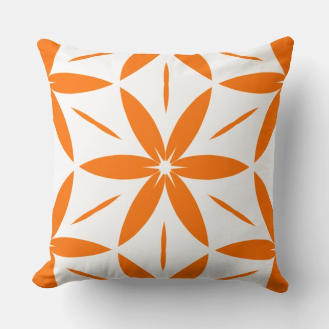 Mid-Century Modern Orange Geometric Floral Cushion (Front)