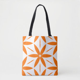 Mid-Century Modern Orange Geometric Floral Tote Bag
