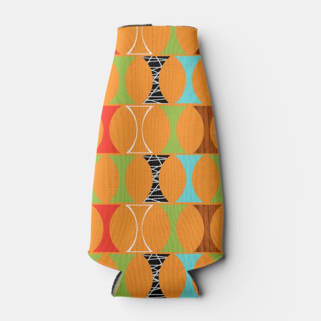 Mid Century Modern Orange Pattern Bottle Cooler (Front)