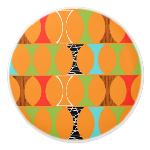 Mid Century Modern Orange Pattern Ceramic Knob