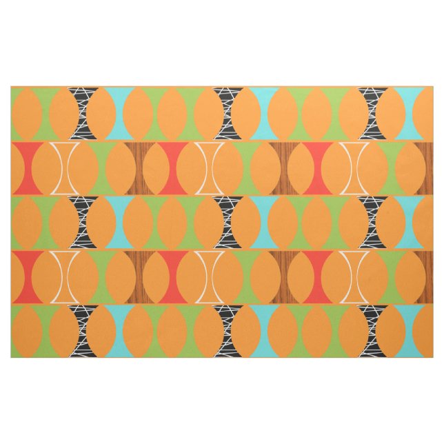 Mid Century Modern Orange Pattern Cotton Fabric (Fat Quarter)