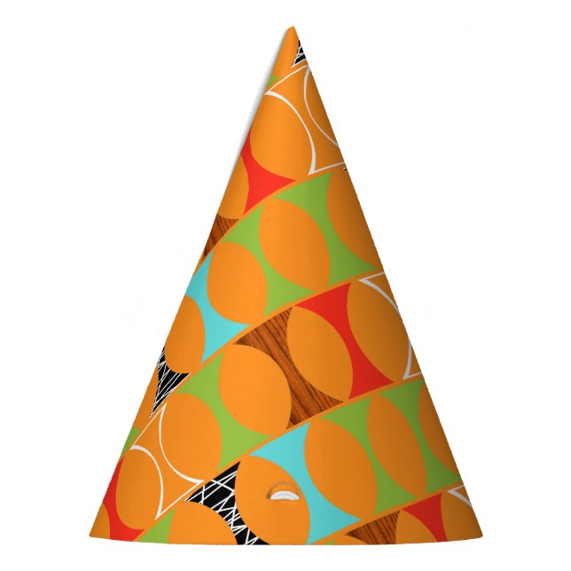 Mid Century Modern Orange Pattern Party Hat (Left)