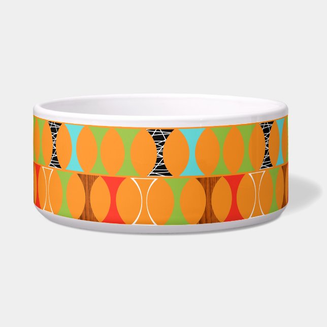 Mid Century Modern Orange Pattern Pet Bowl (Front)