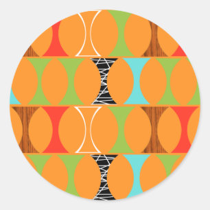 Mid Century Modern Orange Pattern Round Stickers