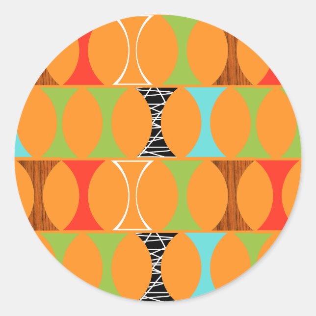 Mid Century Modern Orange Pattern Round Stickers (Front)