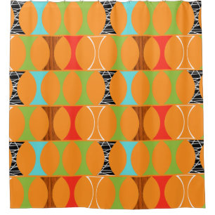 Mid Century Modern Orange Pattern Shower Curtain