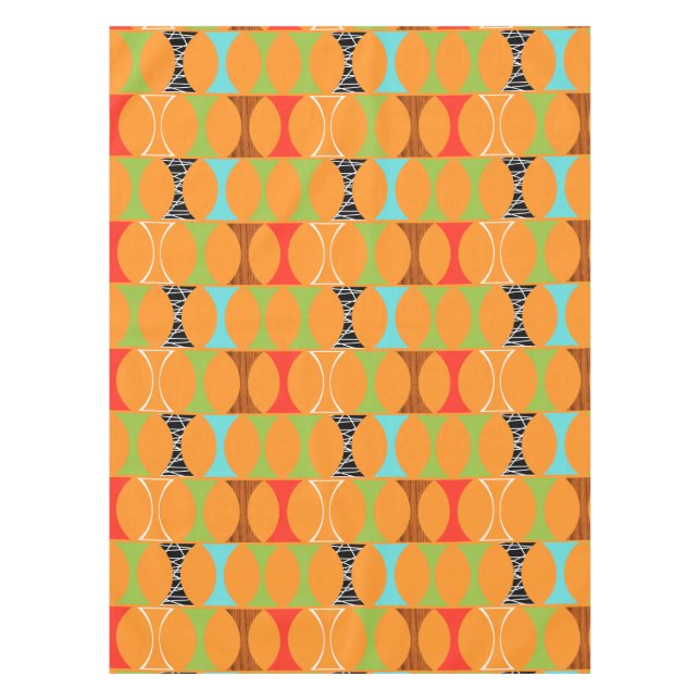 Mid Century Modern Orange Pattern Tablecloth (Front)