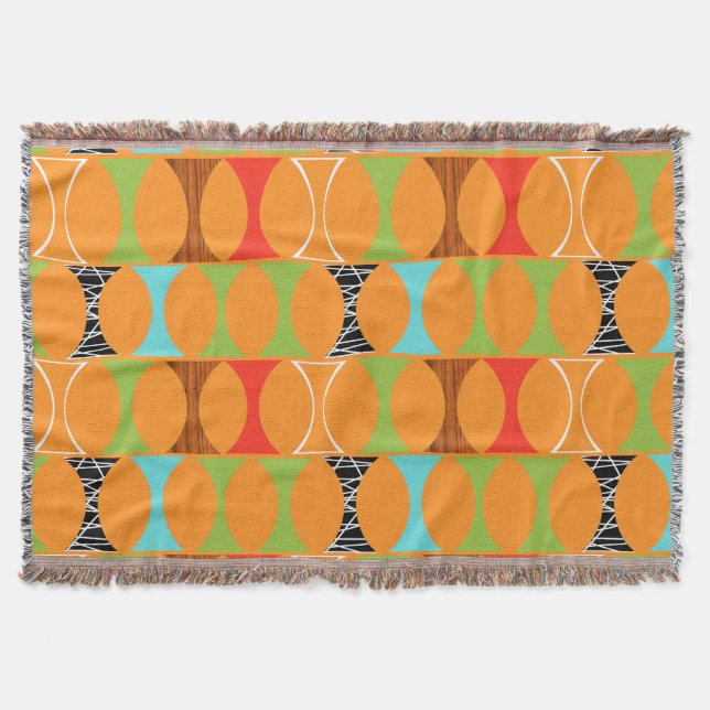 Mid Century Modern Orange Pattern Throw Blanket (Front)