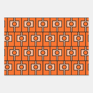 Mid Century Modern Orange Rektangel Geometric Wrapping Paper Sheet