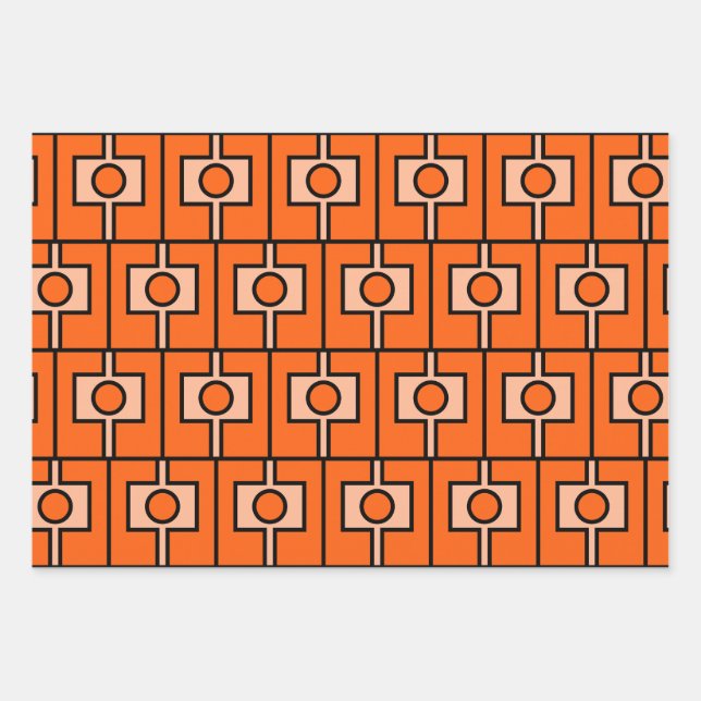 Mid Century Modern Orange Rektangel Geometric Wrapping Paper Sheet (Front)