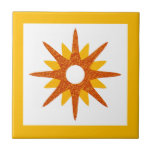 Mid-Century Modern Orange Starburst Ceramic Tile<br><div class="desc">Modern design featuring a single orange starburst on a white background, framed in bright yellow. Simple, clean modern design. One design of a coordinating collection. Create your own custom tile by uploading a new image, or use the "message" button to contact the designer for help. To create your own design:...</div>